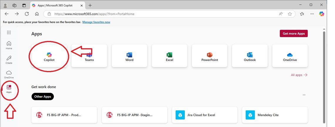 Screen capture showing where to find the Microsoft Copilot Chat option.